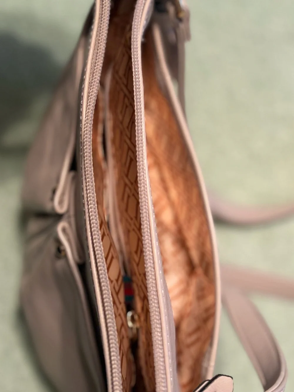 Tignanello Genuine Leather Blush Beige Crossbody Bag Tassel
